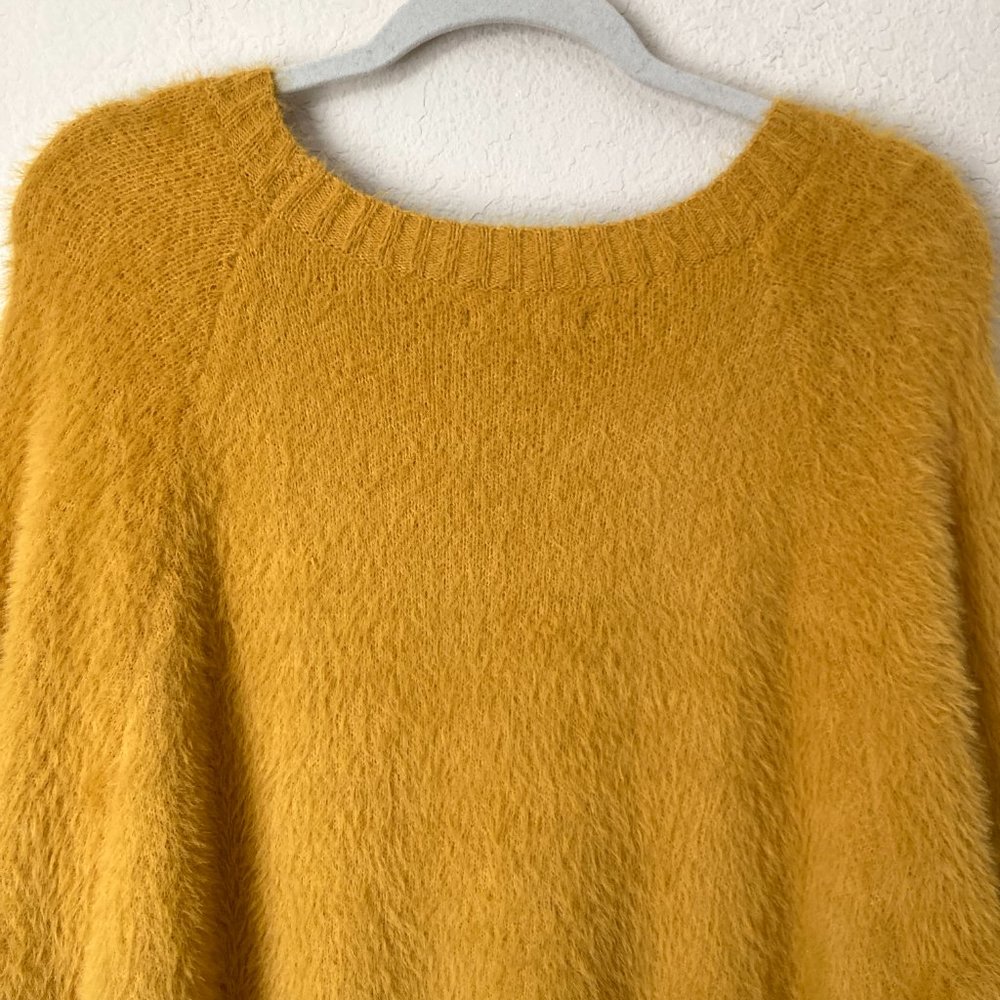 Boutique Ruffle Flounce Mustard Yellow Fuzzy Sweater Top_7